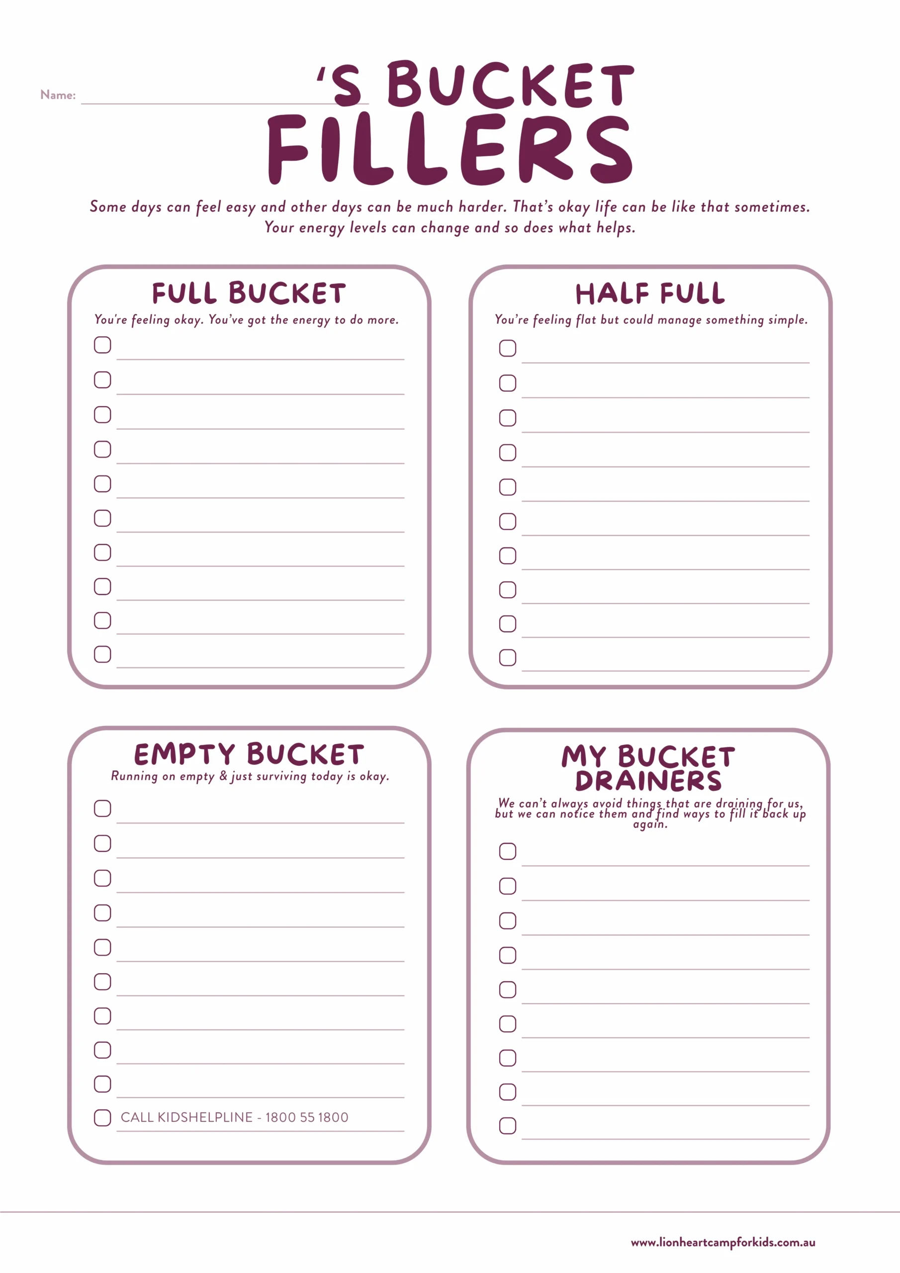 My Bucket Fillers Sheet